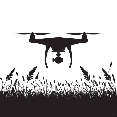 Drone Silueti Uzun Çimenlerin Üzerinde Vektör Grafik Sanatı