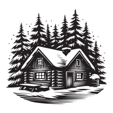 Karlı Dağ İnzivası için Kış Kulübesi Görüntü Vektörü