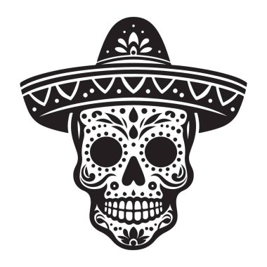 Dia de los muertos sombrero vektör sanatı ile şeker kafatası