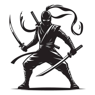 Kılıç vektör illüstrasyon tasarımlı Ninja savaşçı silueti