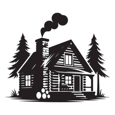 Ormanın siluet vektör görüntü tasarımında rostat kütüğü kabini