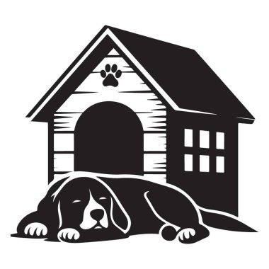 Ev illüstrasyon vektör formatının dışında uyuyan sevimli köpek