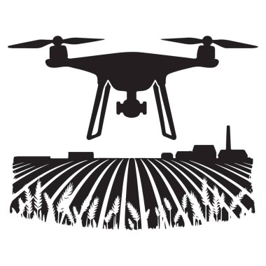 Tarımsal İHA alan siluet vektör çizimi üzerinde uçuyor