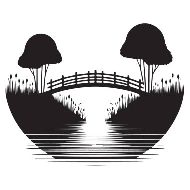 Nehir Akıntısı Üzerinde Görüntü Köprüsü Vektörü Görünümü