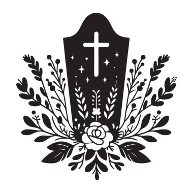 Çiçek Dekorasyonlu Zarif Tombstone Vektör Görüntü