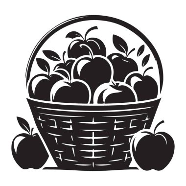 Bir Sepet Silüet Çizim Vektöründe Bol Hasat Elmaları