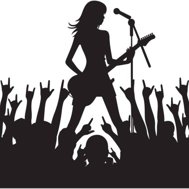 Kadın Rock Yıldızı Silueti Konser Vektörü İllüstrasyon Sanatı