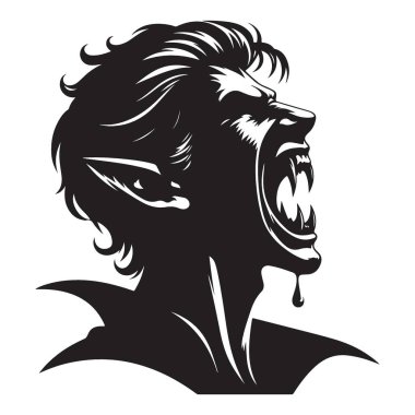 Vampir Silueti Kafası Dişleri Açık Ağzı Ürkütücü Korku Sanatı
