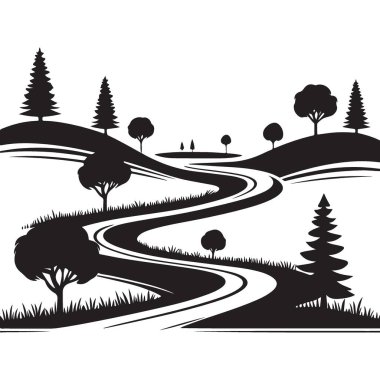 Yılan Yolu Silueti Tepeler ve Ağaç Resimlerinde