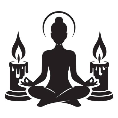 Mumlu Meditasyon Kadını Silueti Vektör Ruhani Tasarımı