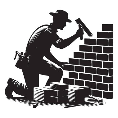 Tuğla Duvarı Yapılandıran Tuğla Duvar Silueti Vektör İllüstrasyonu Profesyonel Ticaret