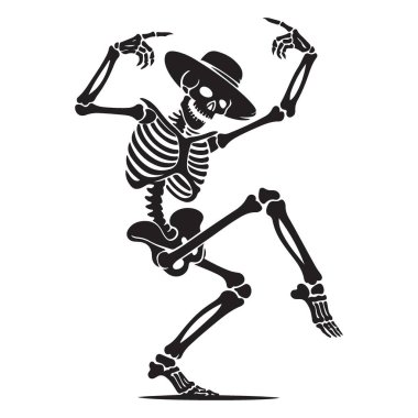 Dans Eden İskelet Silueti Şapka Vektörü İllüstrasyonu Cadılar Bayramı Şenliği