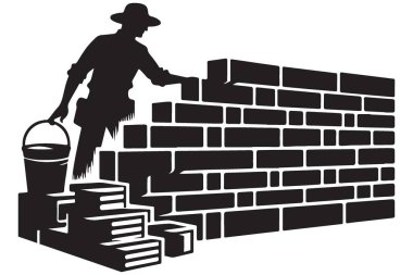 Tuğla Duvar Siluet Vektör İllüstrasyon İnşaat Projesi