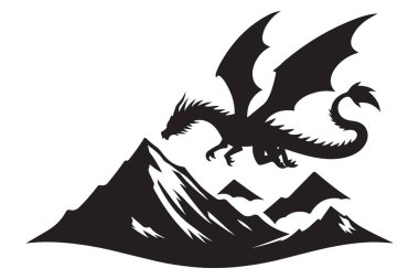 Ejderhanın Dağların Üzerinde Uçan Silueti Vektör İllüzyonu