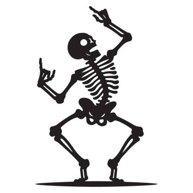 Dans Eden İskelet Siluet Çizgi Film Vektör Çizim Tasarımı