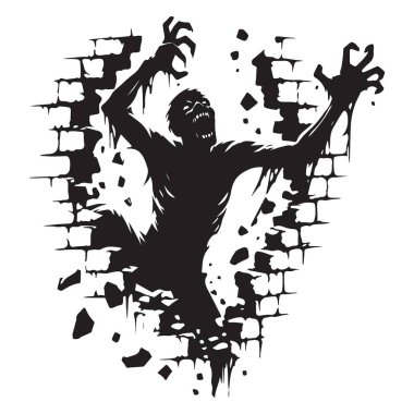 Zombi Duvarı Kırıyor Silüet Çizimi Korku Tasarımı