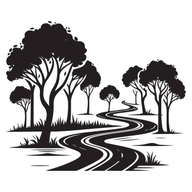 Ormanda Dolaşan Yol Çizim Seyahat Tasarımı