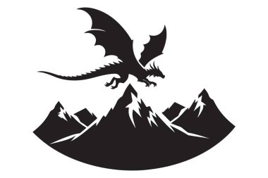Ejderha Silueti Dağların Üzerinde Uçuyor Sanat Fantezi Vektörü Grafiksel