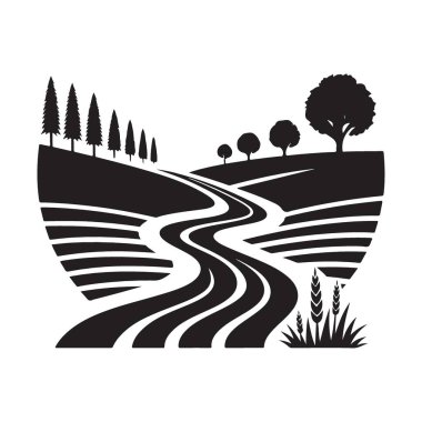 Sarmal Yol Tasarımı ile Serene Kırsal Peyzaj Vektörü İllüstrasyonu