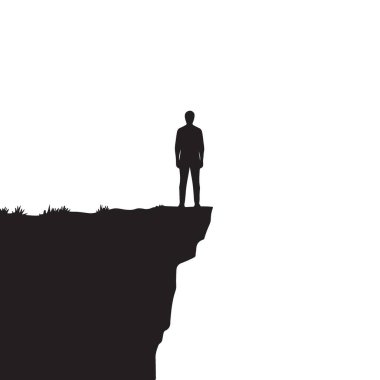 Yalnızlık Adamı Silueti Cliff Edge Vektör Resimlerinde Duruyor