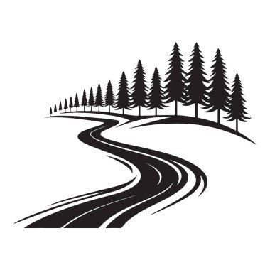 Ormanda Dönen Yol Görüntü Seyahat Tasarımları için Silüet Vektörü