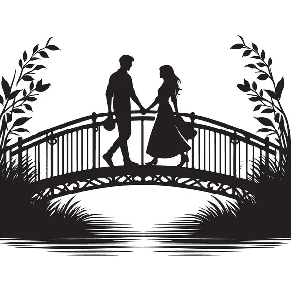 Doğa Manzaralı Köprüde Yürüyen Çiftin Silueti