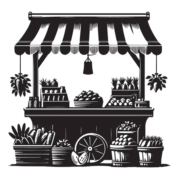 Çiftçi Piyasası Siluet Çizimi Taze Üretim Vektörü Grafiği