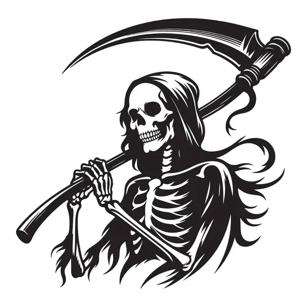 Tırpan İskelet Ölüm İllüstrasyon Vektör Sanatı ile Azrail Silueti