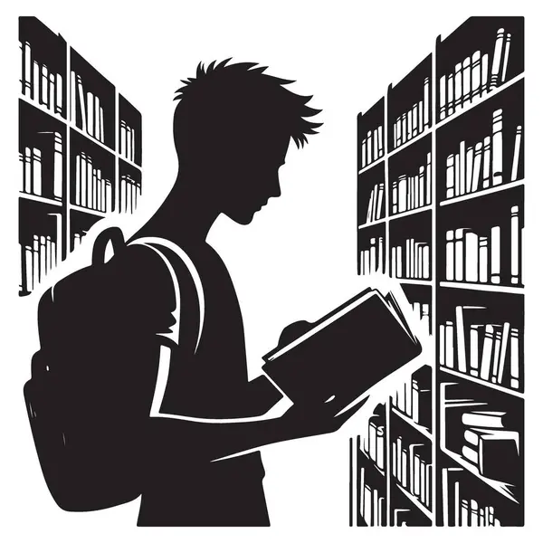 Kütüphanede Siluet Okuma Okuma Çizim Çalışma Süresi