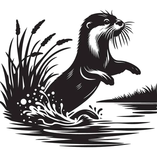 Oyuncu Su Samuru Görünümü Vahşi Yaşam Tasarımına Atlama