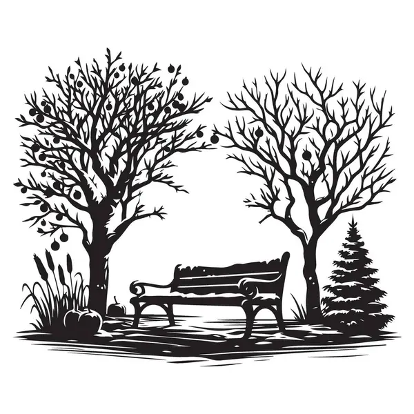 Büyüleyici Park Bench Silueti Güzel Doğal Sahnedeki Ağaçların Arasında