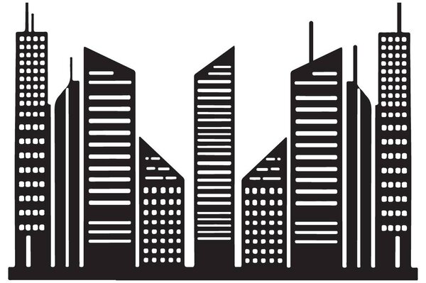 Urban Skyline Silhouette Vector Illustration with Modern Building Design
