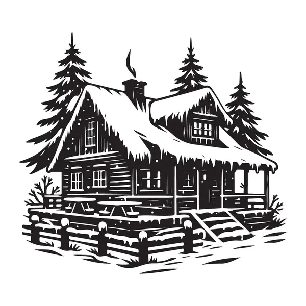 Kar Vektörü Sanatında Kış Kulübesi Tatil Resimleri