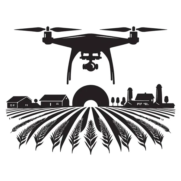 Tarım Teknolojisi için Çiftlik Bölgesi Silüeti Vektör Grafiği Üzerine İHA