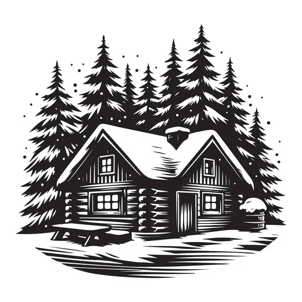 Karlı Dağ İnzivası için Kış Kulübesi Görüntü Vektörü