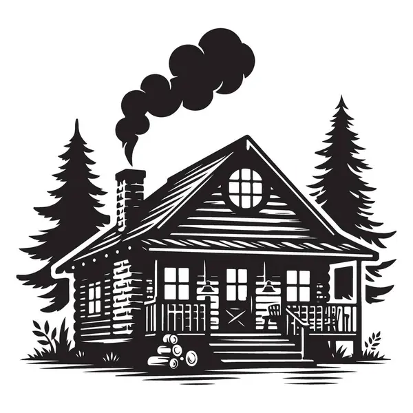 Charming Log Cabin Illustration Artwork Açık Hava Maceraları için harika