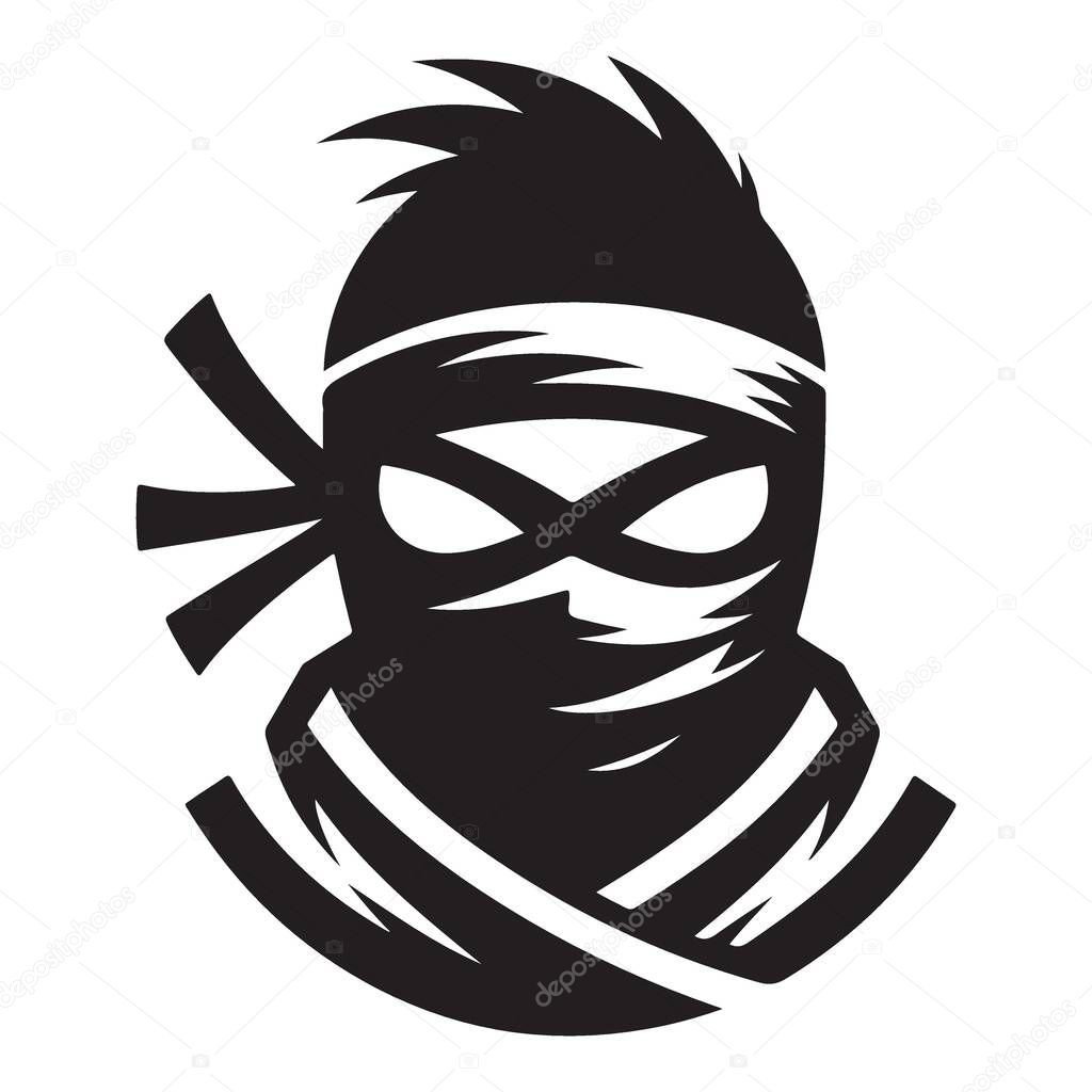 Cool Black Ninja Head Vector Art Illustration Character Design Graphics