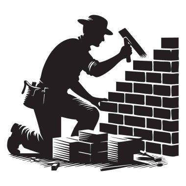 Kendini adamış tuğla ustası sağlam bir duvar inşa etmeye çalışıyor.