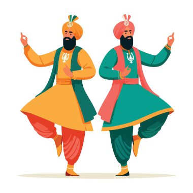 Bhangra Dansçıları İllüstrasyon Punjabi Kültürel Tasarımlar Halk Dansı