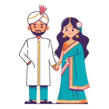 Hint Düğün Çifti Çizgi Film Resimleri Geleneksel Giysi Seremonisi Tasarımı