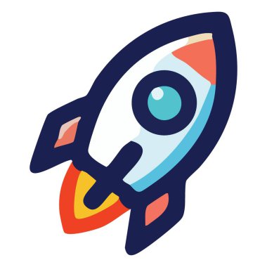 Çocuklar ve Uzay Teması için Çizgi Film Roket Gemi Vektörü İllüstrasyonu