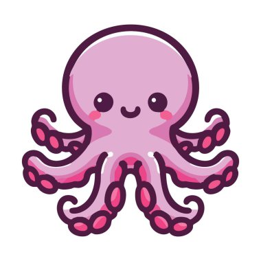 Şirin Ahtapot Çizimi, Pembe Deniz Hayvanları Vektör Grafikleri