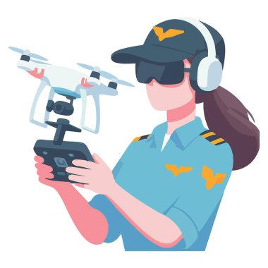 Hava görüntüsü illüstrasyon vektörü grafiği için İHA kullanan kadın