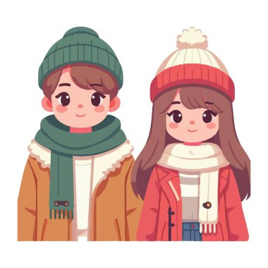 Bayram tebrik kartları için Kış Çifti Çizgi Filmi Vektör ResmiName