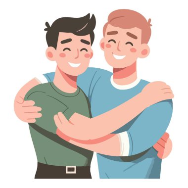 İki adam birbirine sarılıp dostluğu kutluyor ve aşkı ifade ediyor.