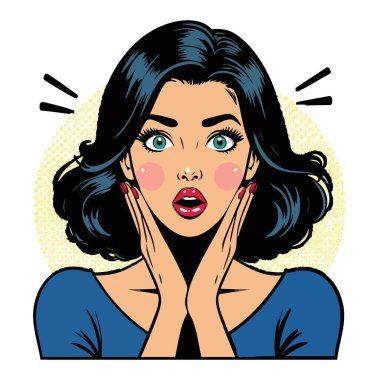 Pozitif Duygu ve İfade İçin Şaşırmış Retro Kadın İllüstrasyonu