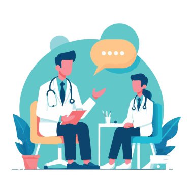 Tıbbi Sahnedeki Doktor Danışmanlık Vektörü İllüstrasyonu
