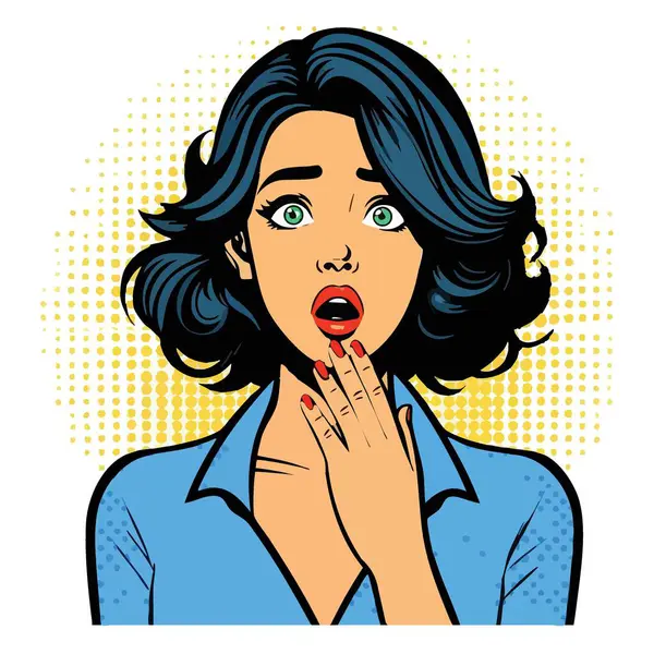 Şaşırmış kadın pop sanat ifadesi şok illüstrasyon vektörü gösteriyor