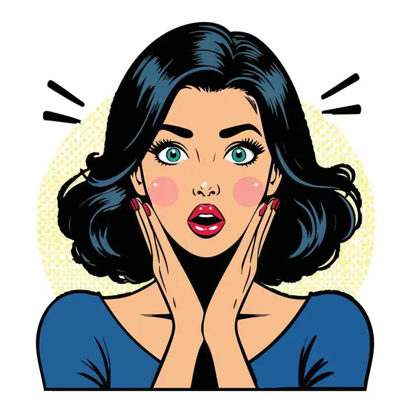 Pozitif Duygu ve İfade İçin Şaşırmış Retro Kadın İllüstrasyonu