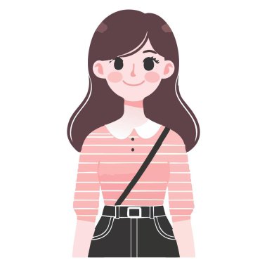 Gülümseyen Genç Kadın Çizgi Film Vektörü Resmetme Moda Karakteri Tasarımı